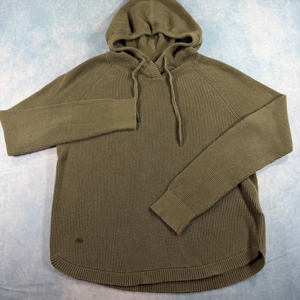 Lauren Ralph Lauren Knit Hoodie Womens M Olive Green Excellent Waffle Cotton